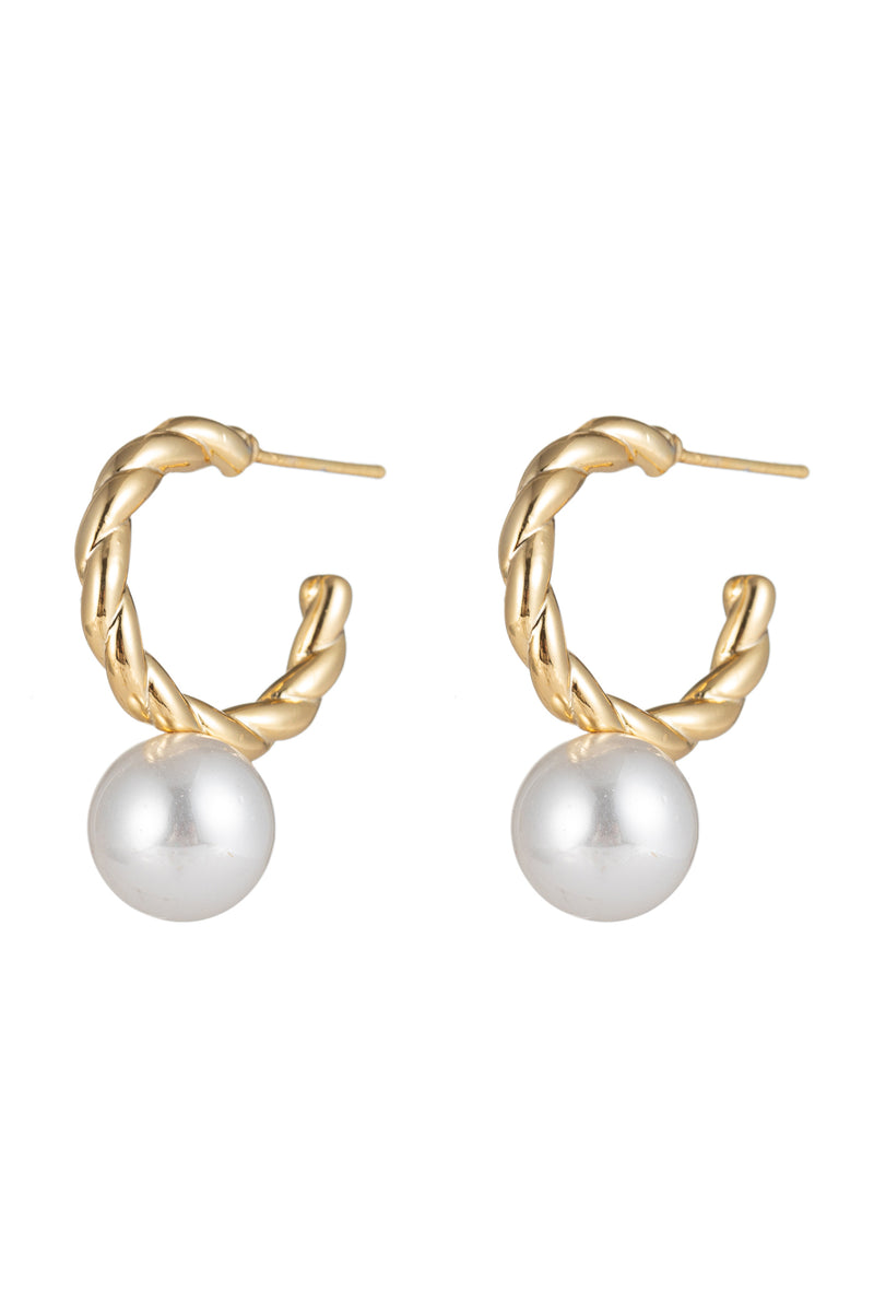 24k gold plated shell pearl loop earrings.