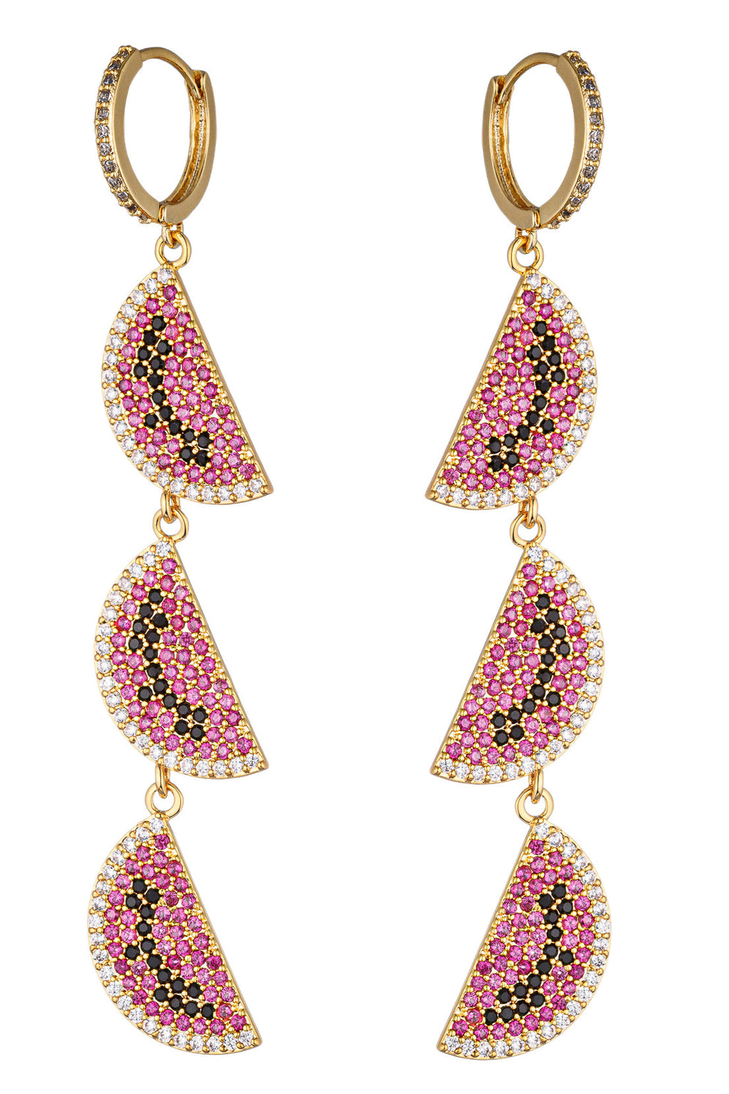 Add a juicy pop of color with these earrings adorned with watermelon-slice cubic zirconia, a fresh and delightful accessory.