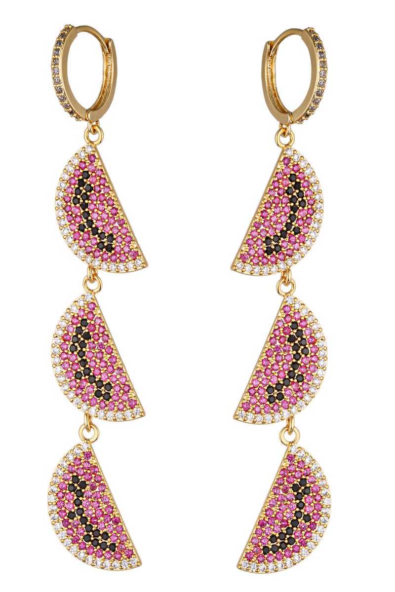 Add a juicy pop of color with these earrings adorned with watermelon-slice cubic zirconia, a fresh and delightful accessory.