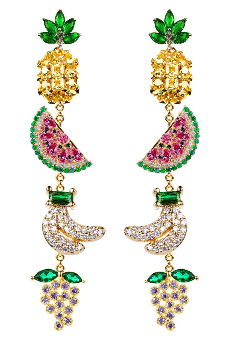 Bali Tropical Fruit 18K Gold Plated CZ Drop Earrings