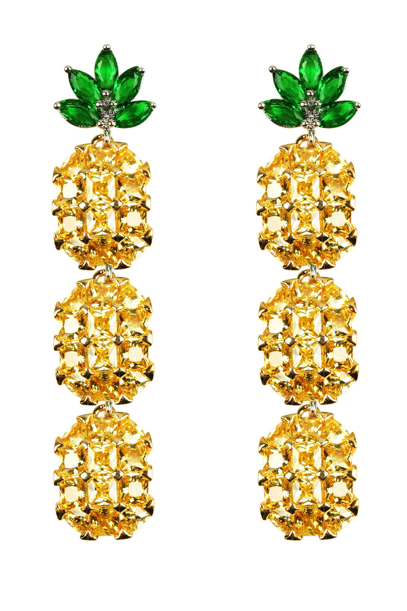 Yellow Pineapple 18K Gold Plated CZ Drop Earrings