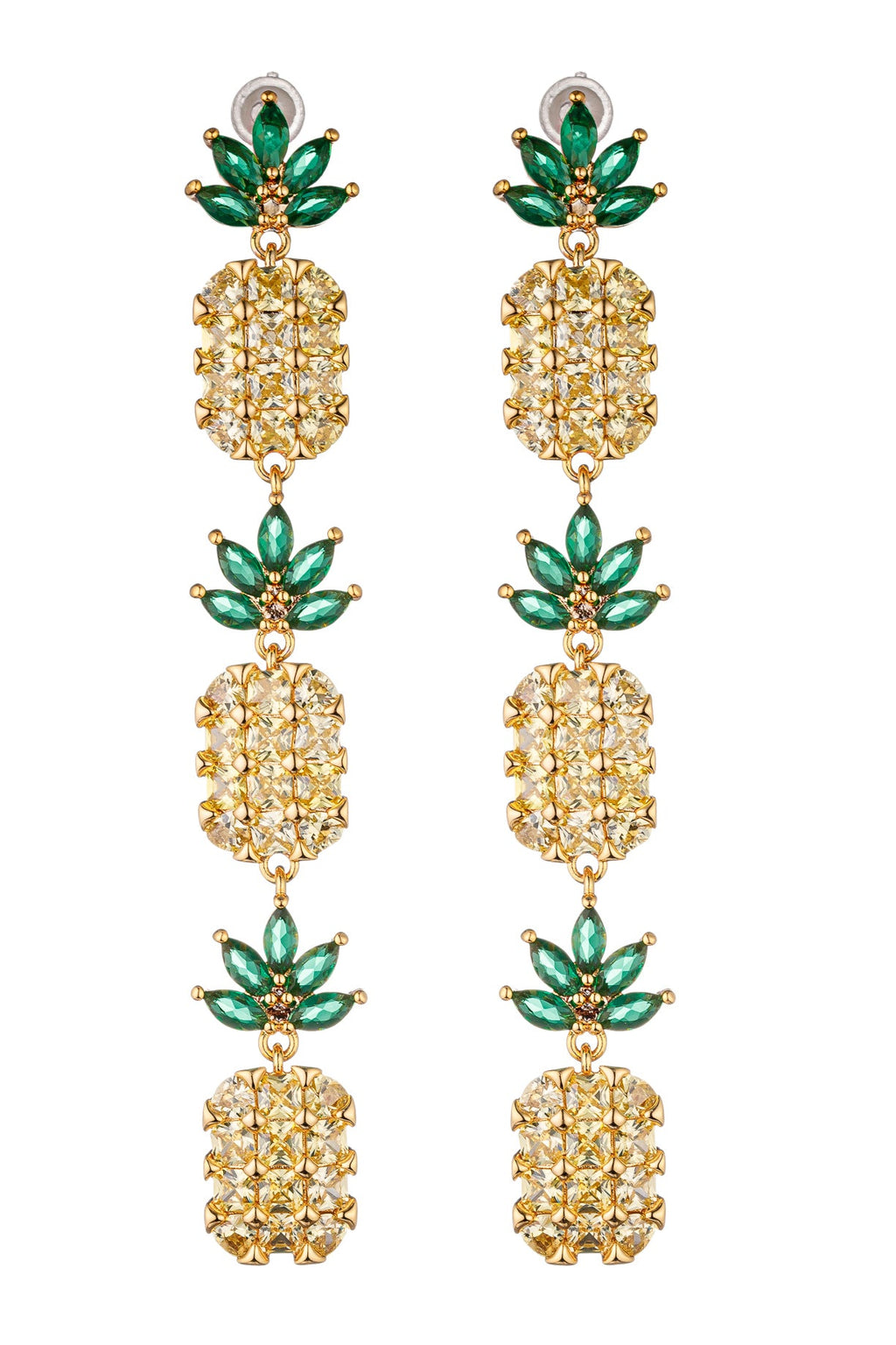 Embrace tropical vibes with these earrings adorned with yellow pineapple-shaped cubic zirconia, adding a fun and stylish element to your look.