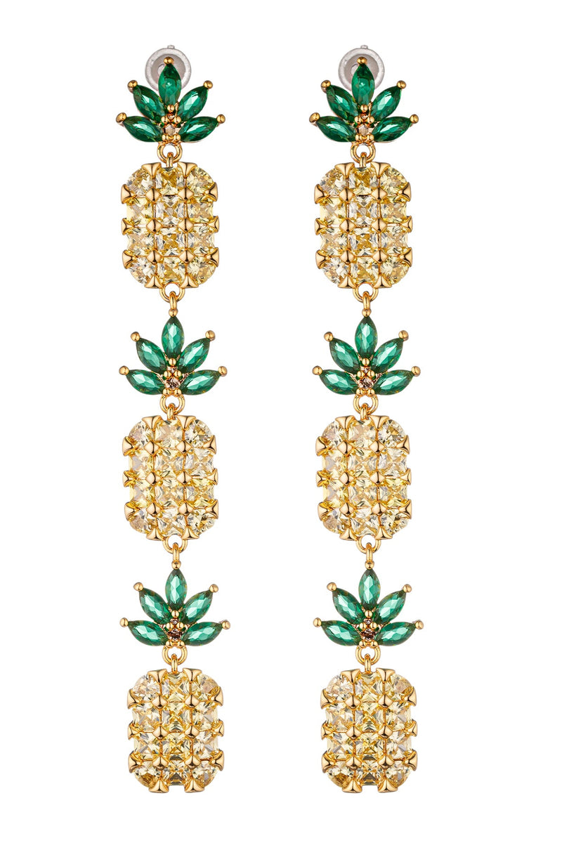 Embrace tropical vibes with these earrings adorned with yellow pineapple-shaped cubic zirconia, adding a fun and stylish element to your look.