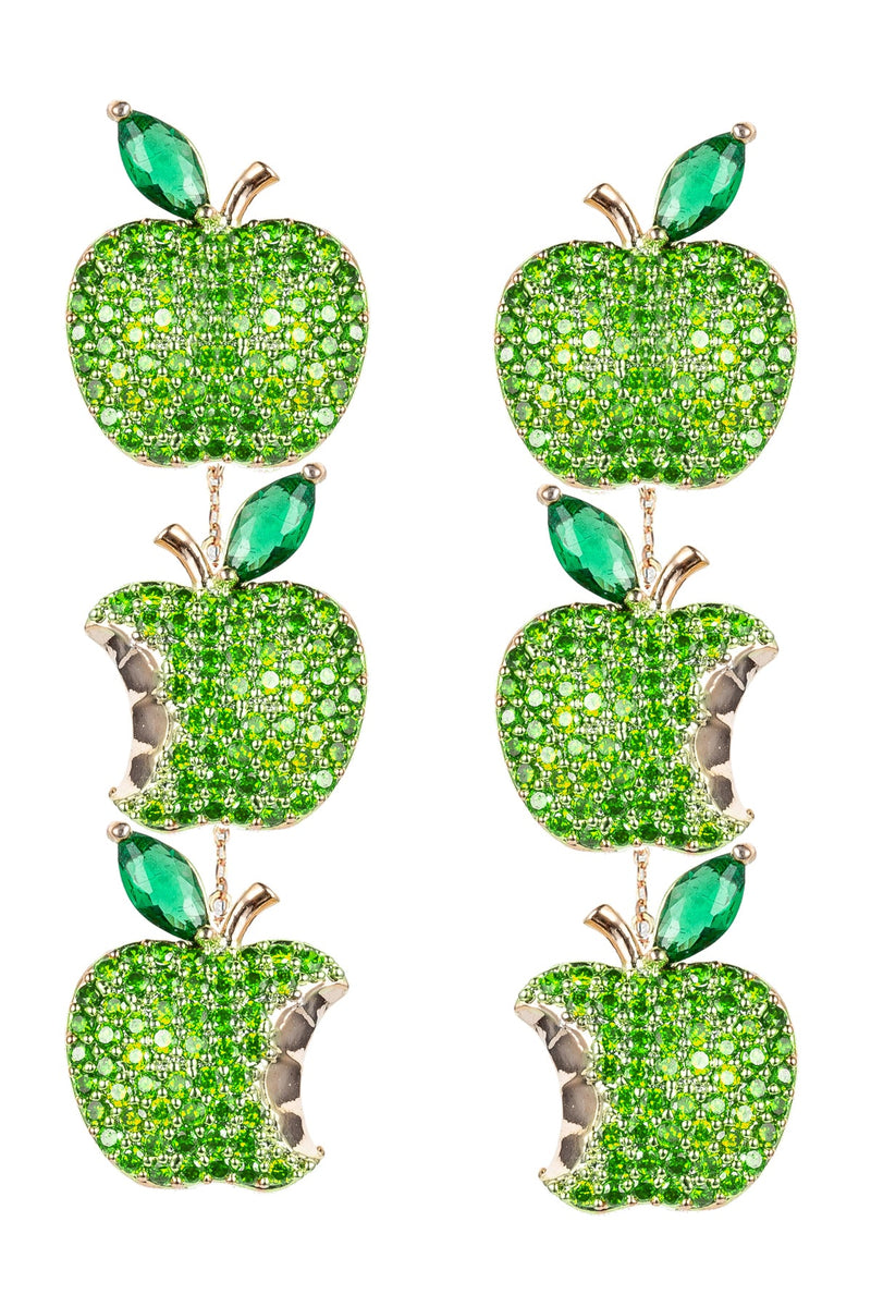 Green Apple 18K Gold Plated CZ Drop Earrings