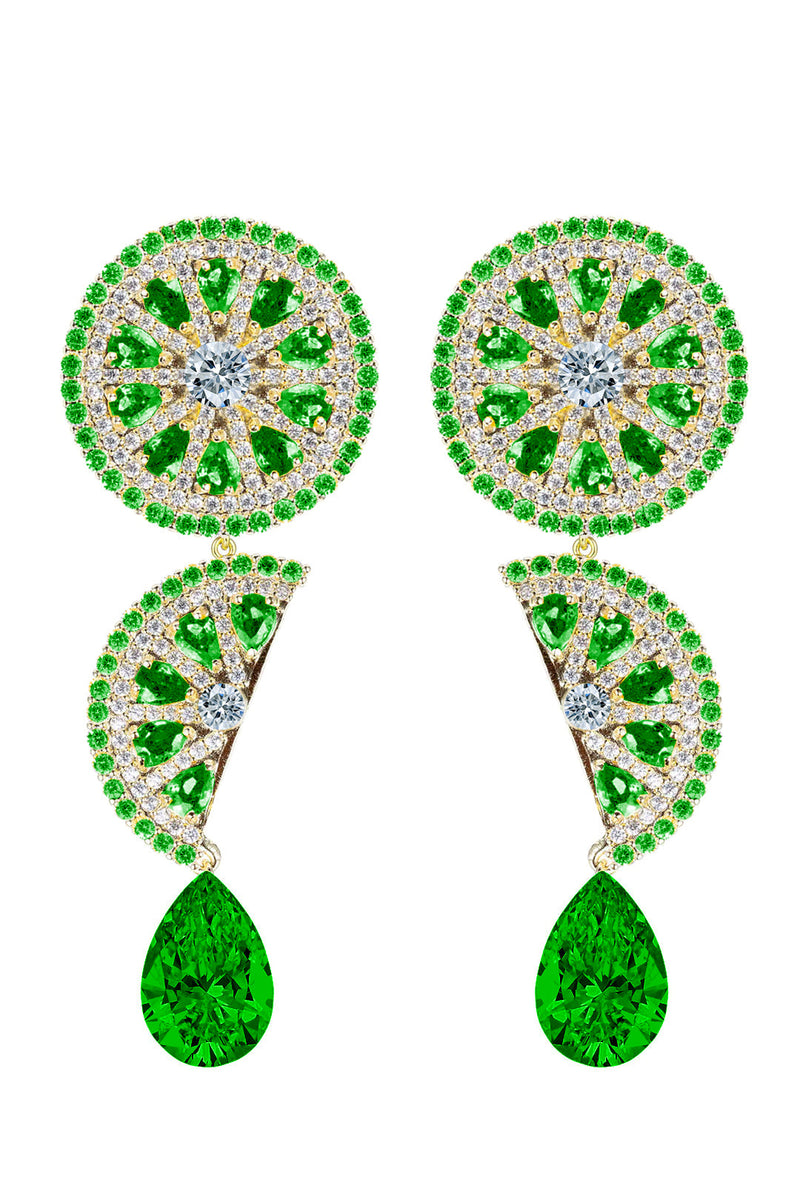 Green Lime 18K Gold Plated CZ Drop Earrings