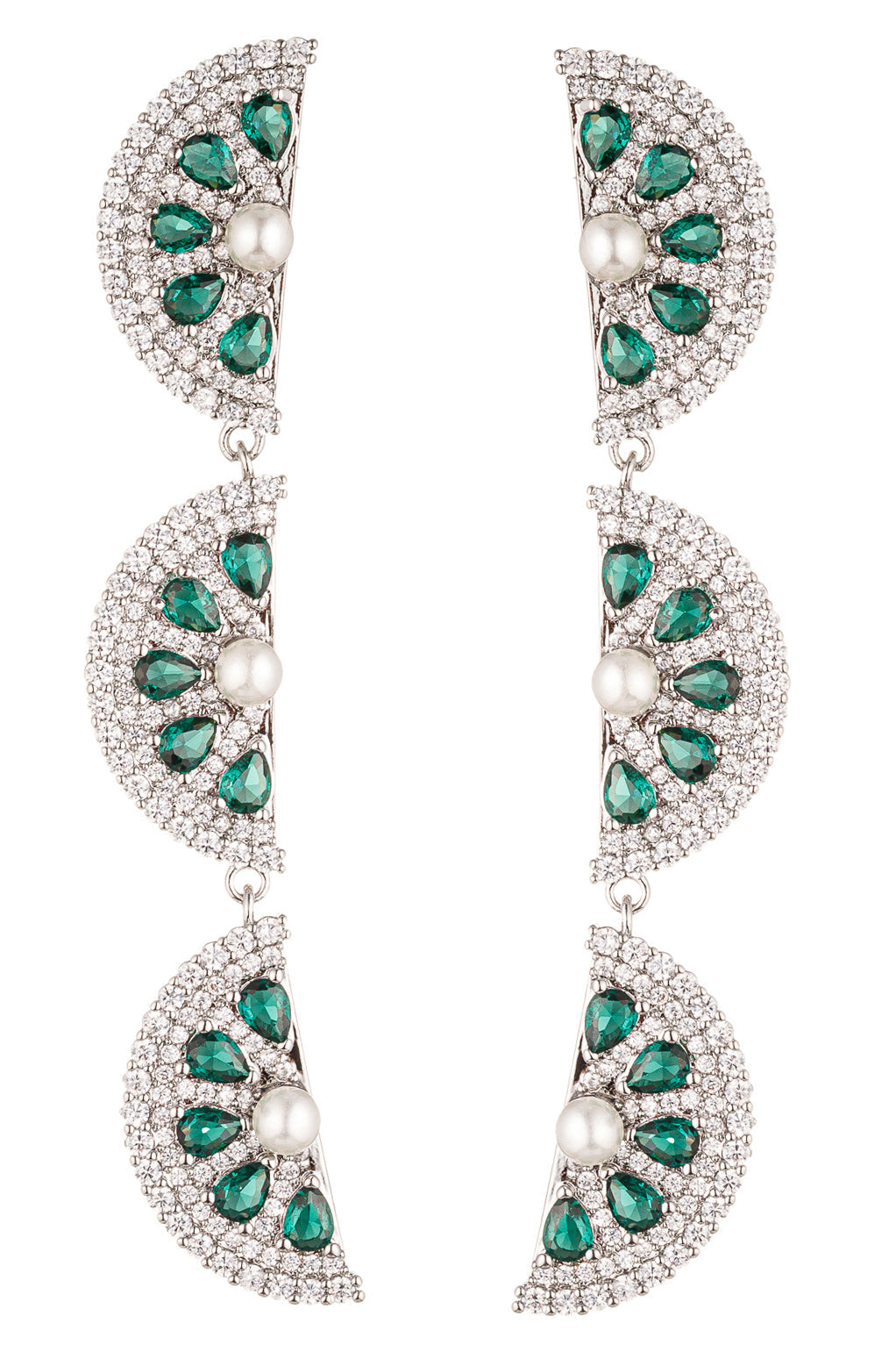 Elevate your look with a refreshing twist using these earrings adorned with vibrant lime-hued cubic zirconia, a perfect accessory for a pop of color.