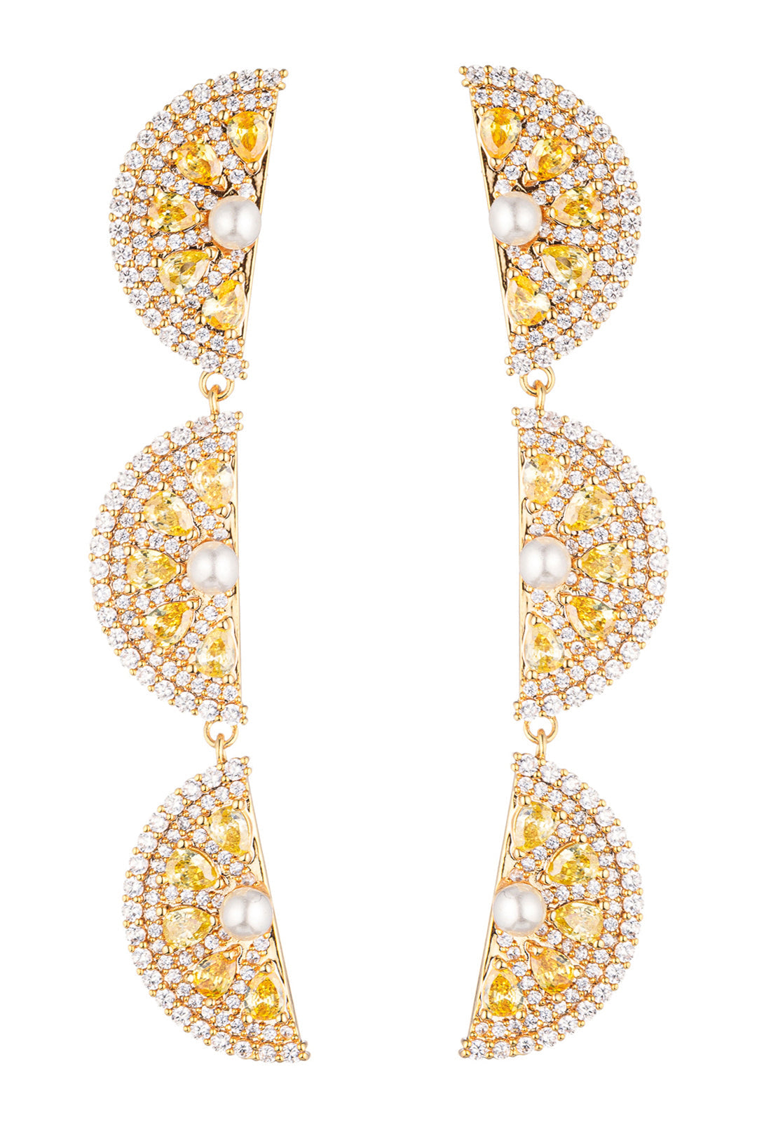 Infuse a zesty charm with these earrings adorned with lemon-hued cubic zirconia, a delightful addition to your accessory collection.
