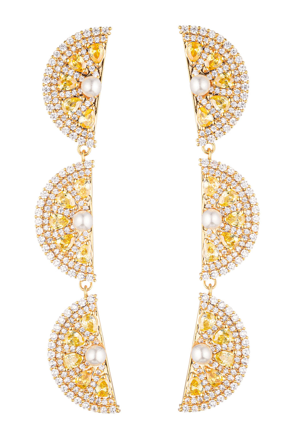 Infuse a zesty charm with these earrings adorned with lemon-hued cubic zirconia, a delightful addition to your accessory collection.