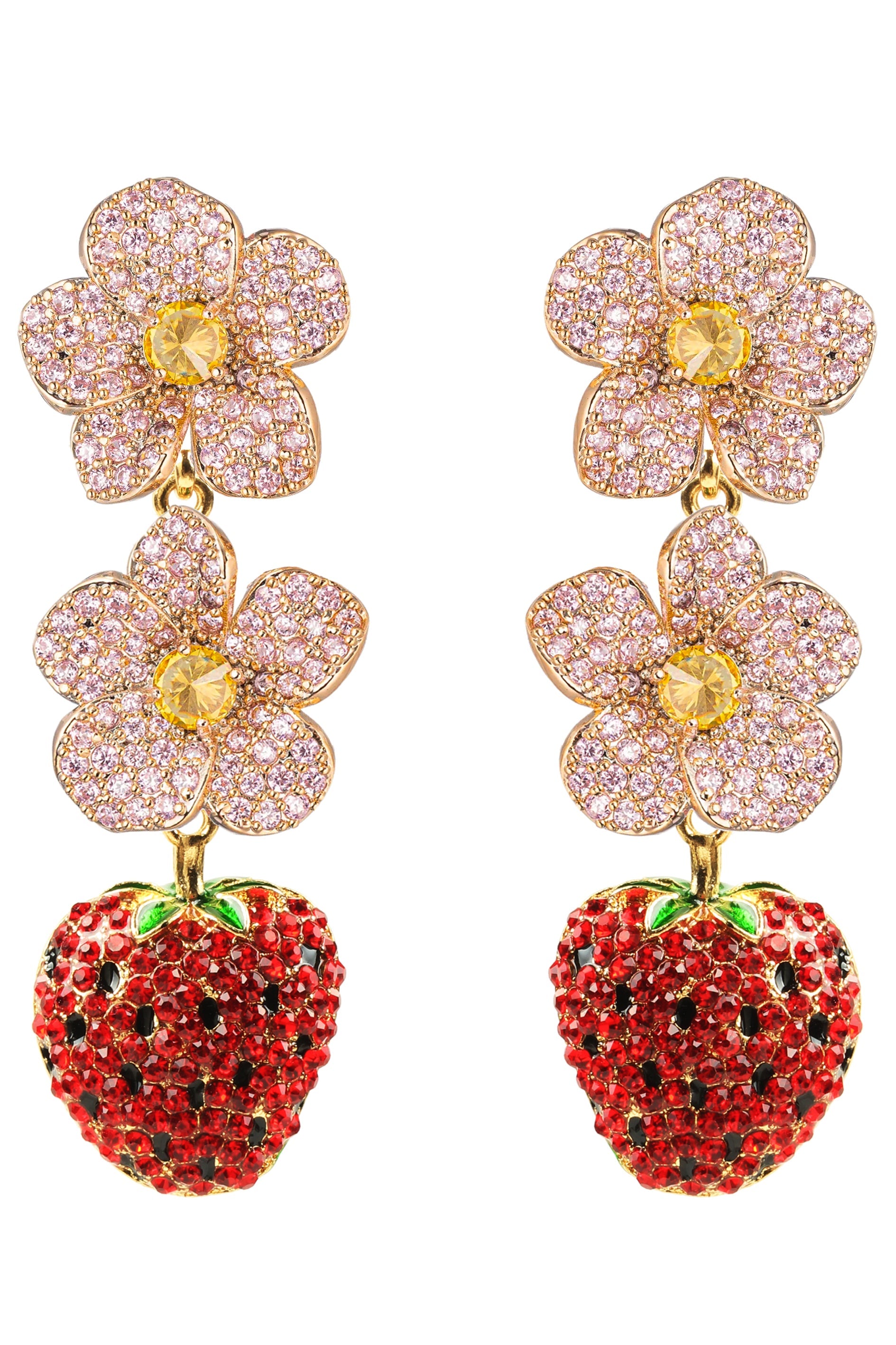 Juicy Strawberry 18K Gold Plated CZ Drop Earrings