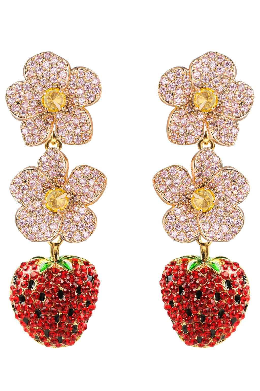 Juicy Strawberry 18K Gold Plated CZ Drop Earrings