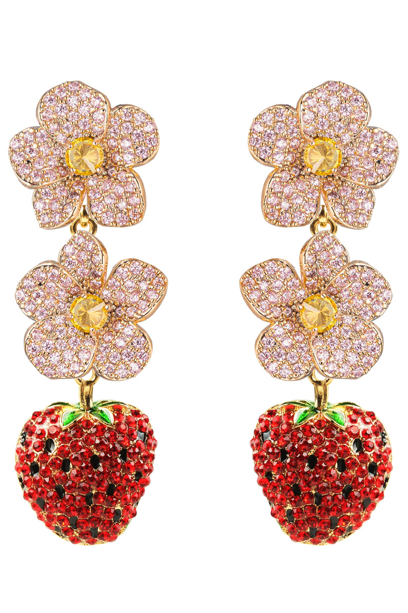 Juicy Strawberry 18K Gold Plated CZ Drop Earrings