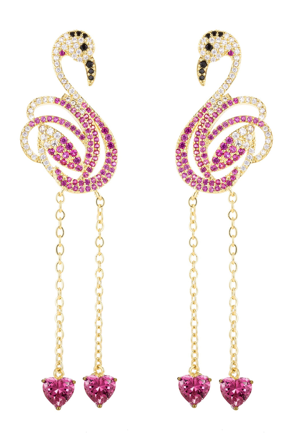 Pink Flamingo 18K Gold Plated CZ Drop Earrings