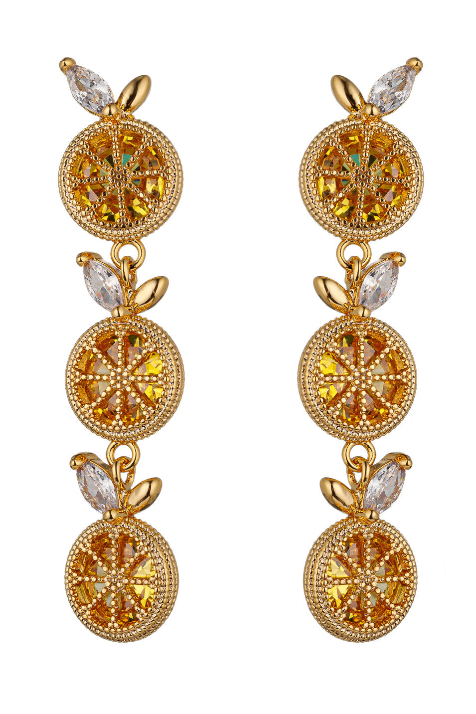 Embrace a burst of color with these drop earrings adorned with limoncello-hued cubic zirconia, adding vibrancy to your style.