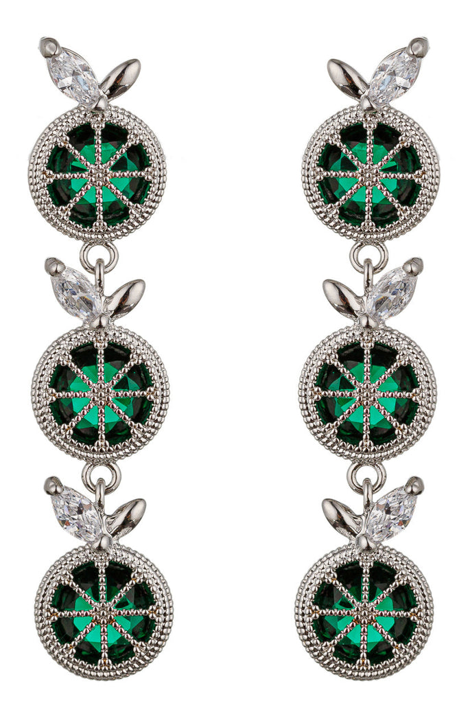 Add a pop of color with these dainty drop earrings featuring lime-hued cubic zirconia stones, a playful and chic accessory.