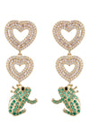 Green Frog Heart 18K Gold Plated CZ Drop earrings