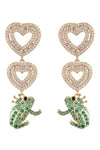 Green Frog Heart 18K Gold Plated CZ Drop earrings