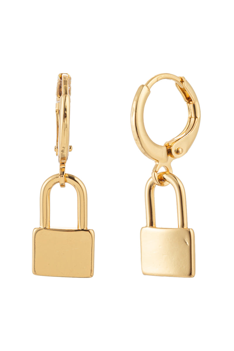 24k gold plated lock huggie earrings.