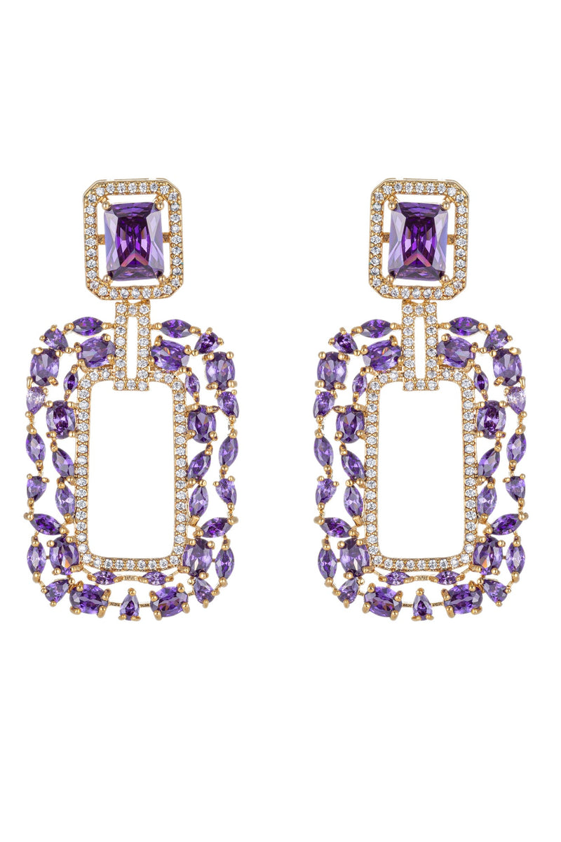 Ivy Purple 18K Gold Plated Earrings adorned with Sparkling Cubic Zirconia for Radiant Elegance