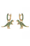 Green t-rex 14k gold plated huggie earrings studded with CZ crystals.