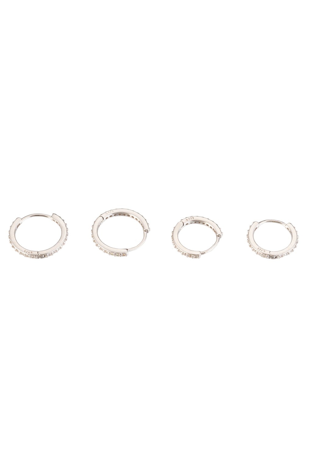 2 piece silver huggie earring set in 10 MM & 12 MM studded with cubic zirconia.