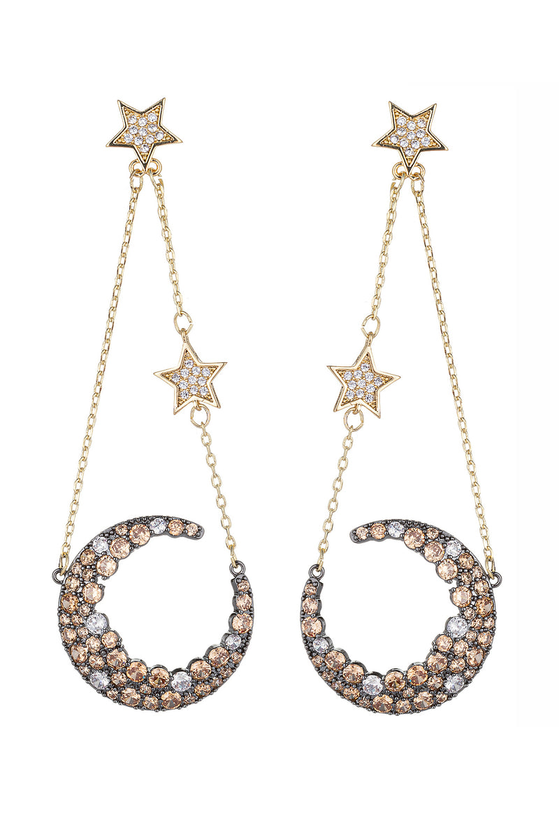 18k gold plated pink moon earrings studded with CZ crystals.