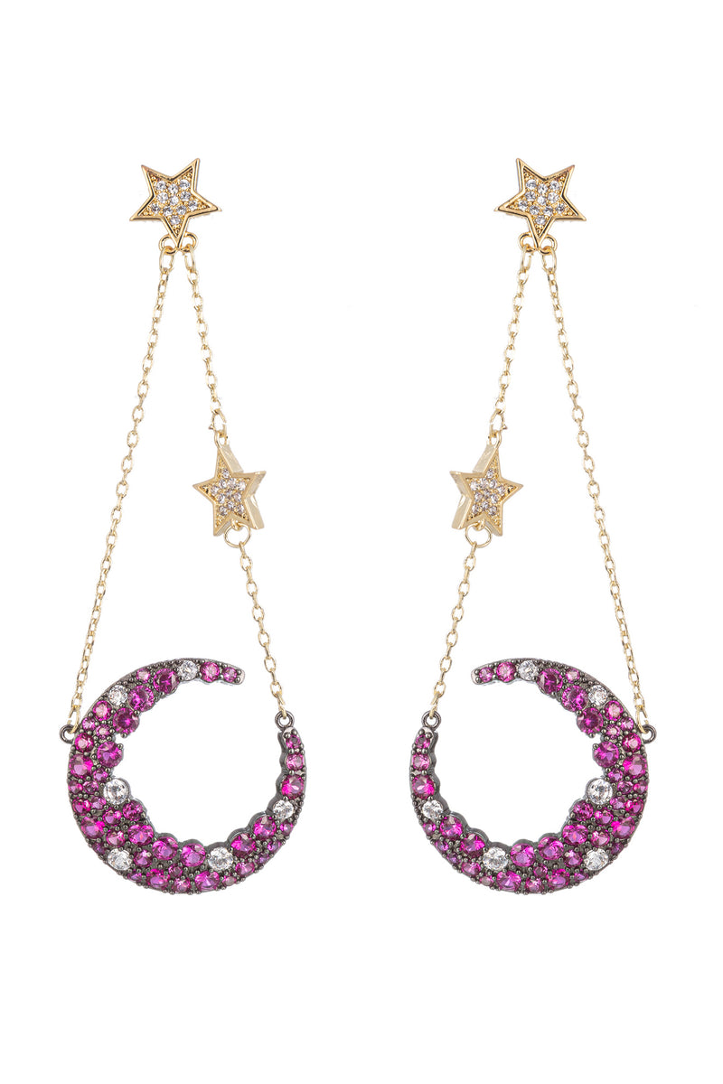 18k gold plated pink moon earrings studded with CZ crystals.
