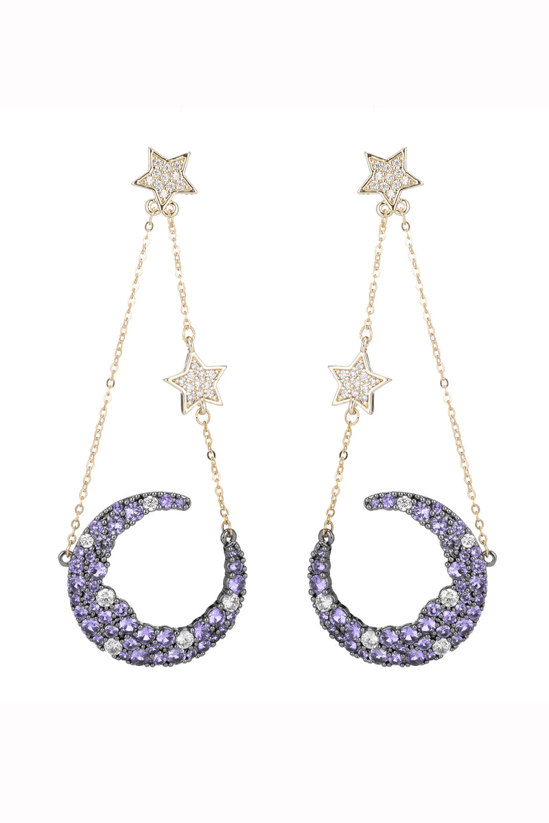 18k gold plated lavender moon earrings studded with CZ crystals.