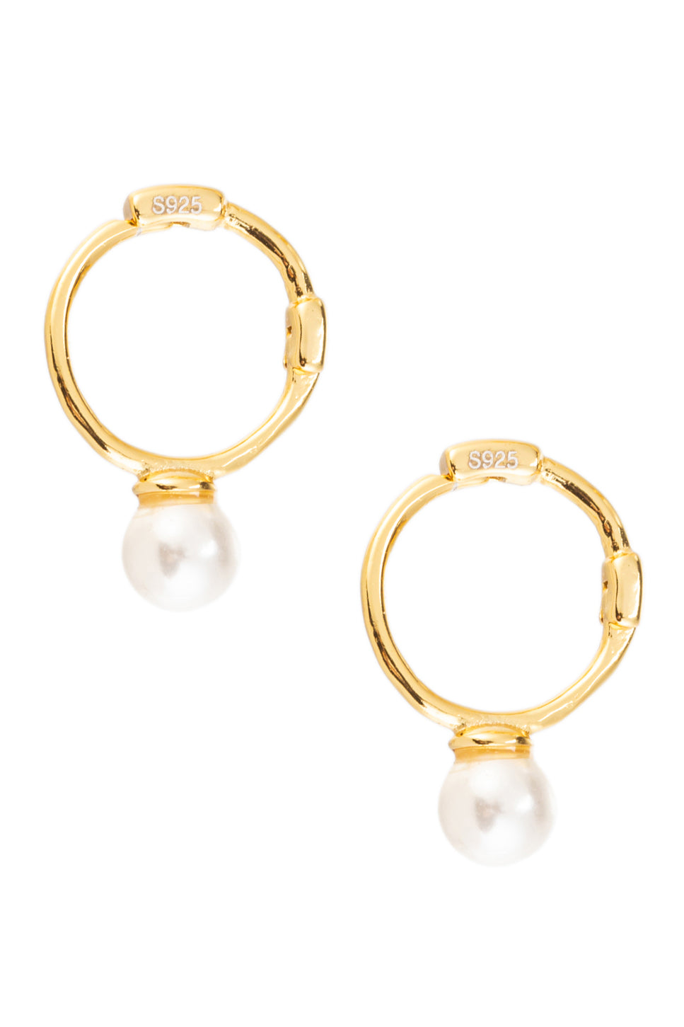 24k gold plated huggie earrings with shell pearls.