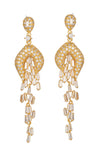 Gold tone brass statement earrings studded with CZ crystals.