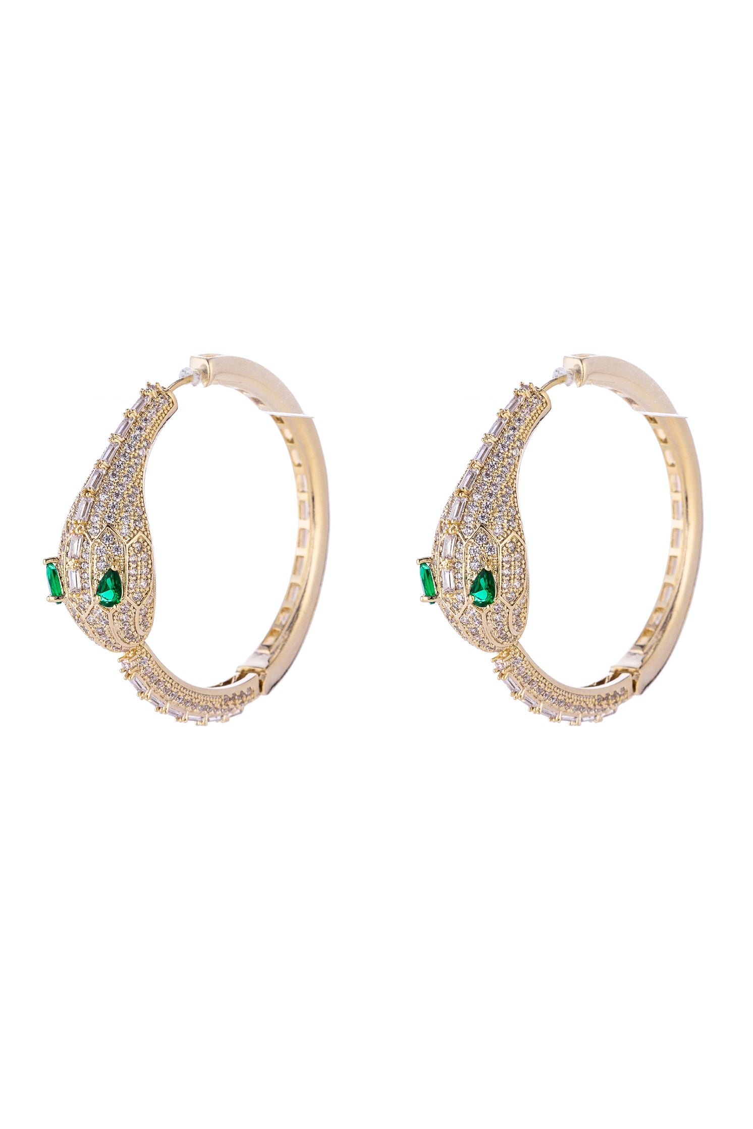 Green mamba 18k gold plated CZ crystal earrings.