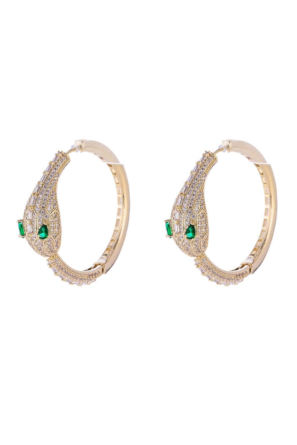 Green mamba 18k gold plated CZ crystal earrings.