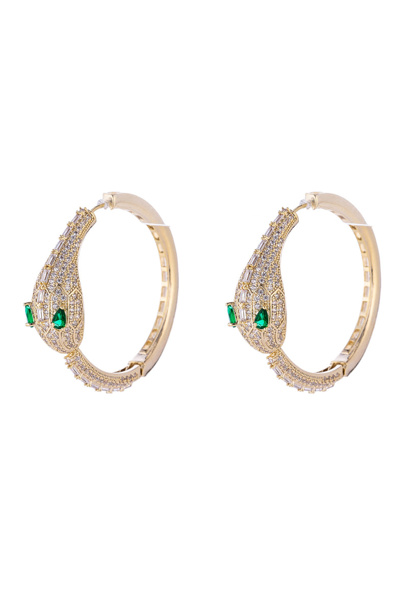 Green mamba 18k gold plated CZ crystal earrings.