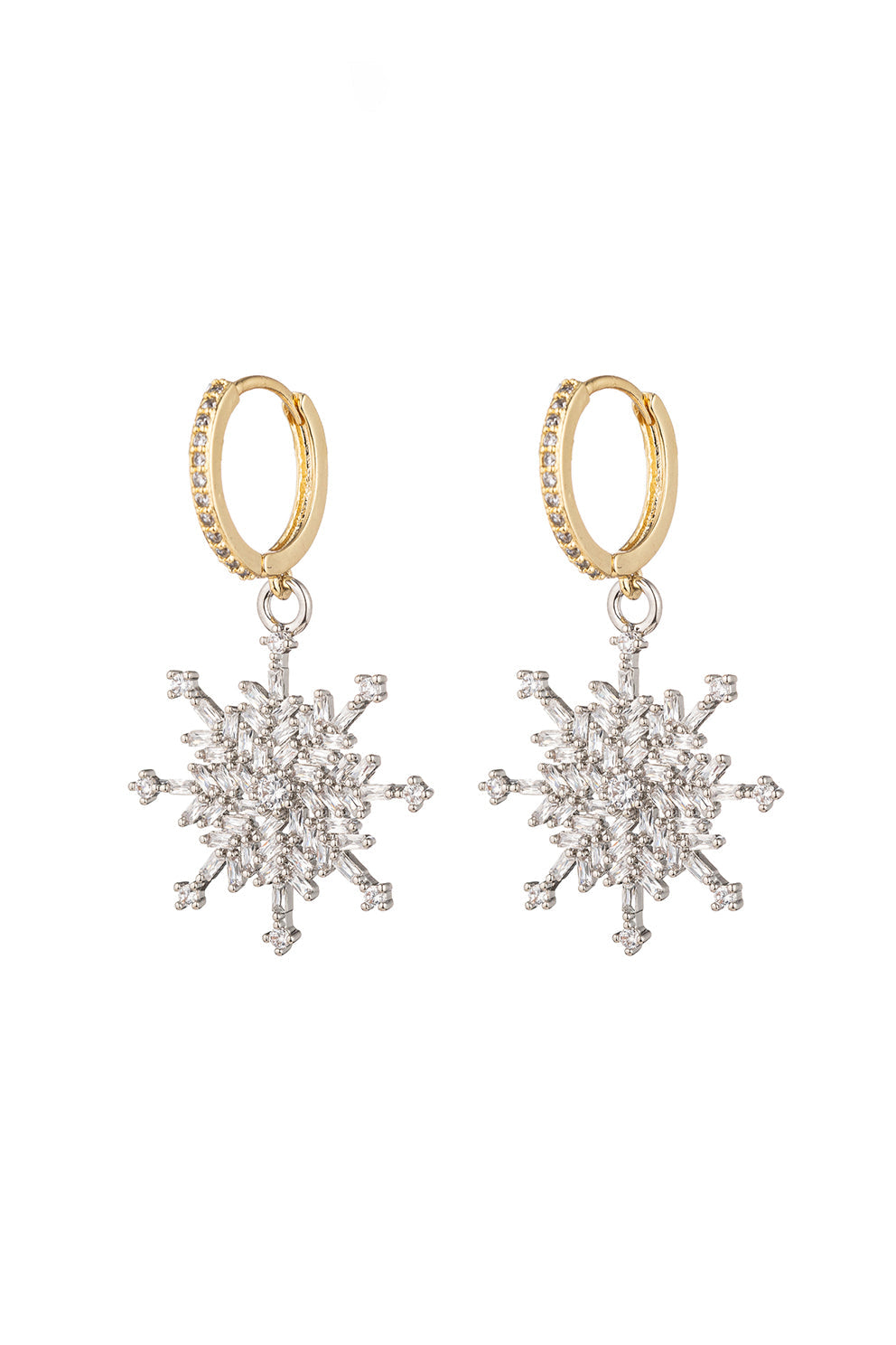 Golden Snowflake Cubic Zirconia Huggie Earrings