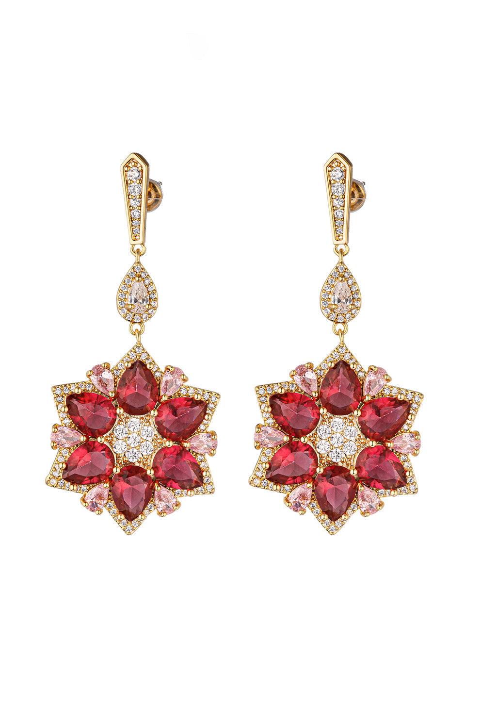 Grace Red Starburst Cubic Zirconia Dangle Earrings