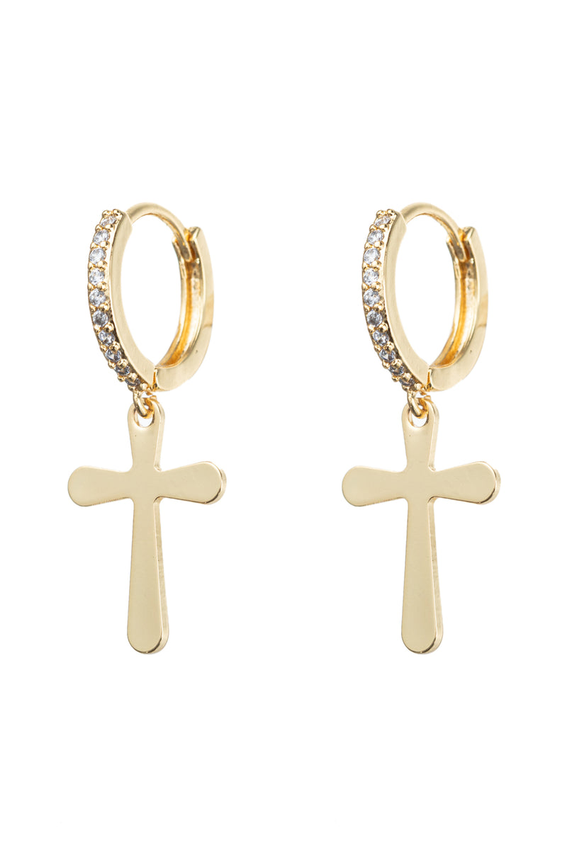 24k gold plated brass cross earrings.