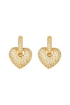 Golden hearts huggie earrings with CZ crystals.