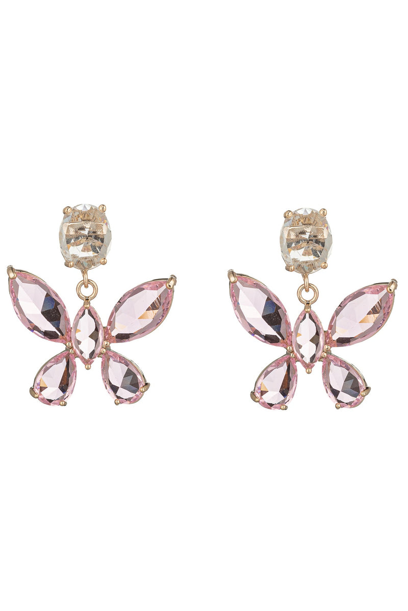 Nora's Elegance: Pink Butterfly Cubic Zirconia Earrings