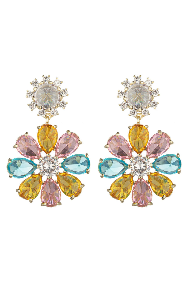 Layla Exquisite Pastel Flower Cubic Zirconia Drop Earrings