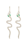 Silver snake earrings studded with CZ crystals.