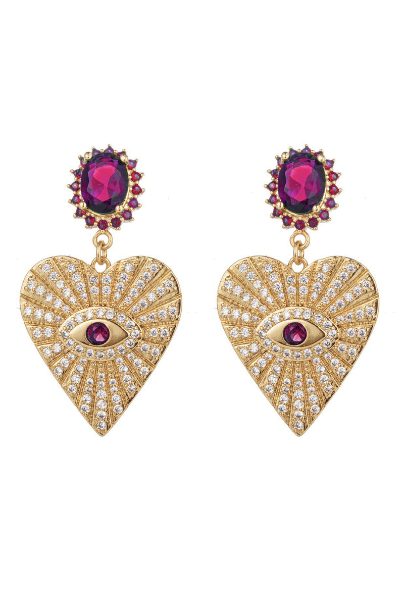 Adorn your ears with charm using these pink heart-shaped earrings adorned with sparkling cubic zirconia stones, adding a touch of romance and elegance to your style.