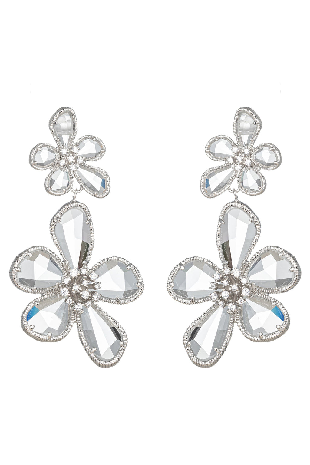 Add a touch of elegance with these 18K gold plated earrings adorned with sparkling cubic zirconia, featuring a charming double flower design.