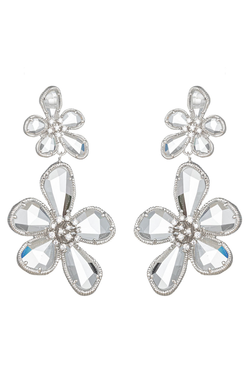 Add a touch of elegance with these 18K gold plated earrings adorned with sparkling cubic zirconia, featuring a charming double flower design.