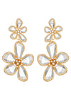 Kolab Double Flower 18K Gold Plated CZ Drop Earrings