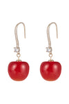 Red cherry 18k gold plated dangle earrings studded with CZ crystals.