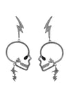 Silver tone brass skull statement earrings studded with CZ crystals.