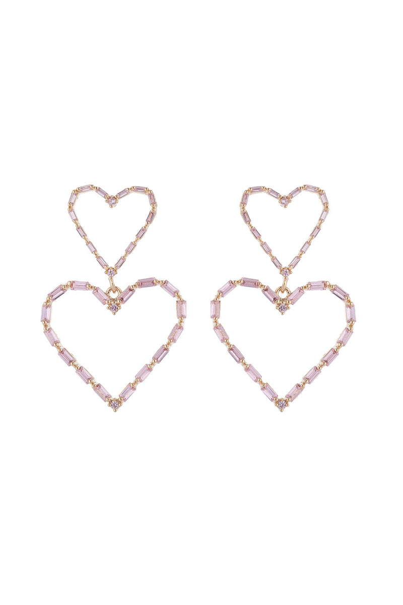 Double Heart 14K Gold Plated CZ Crystal Drop Earring