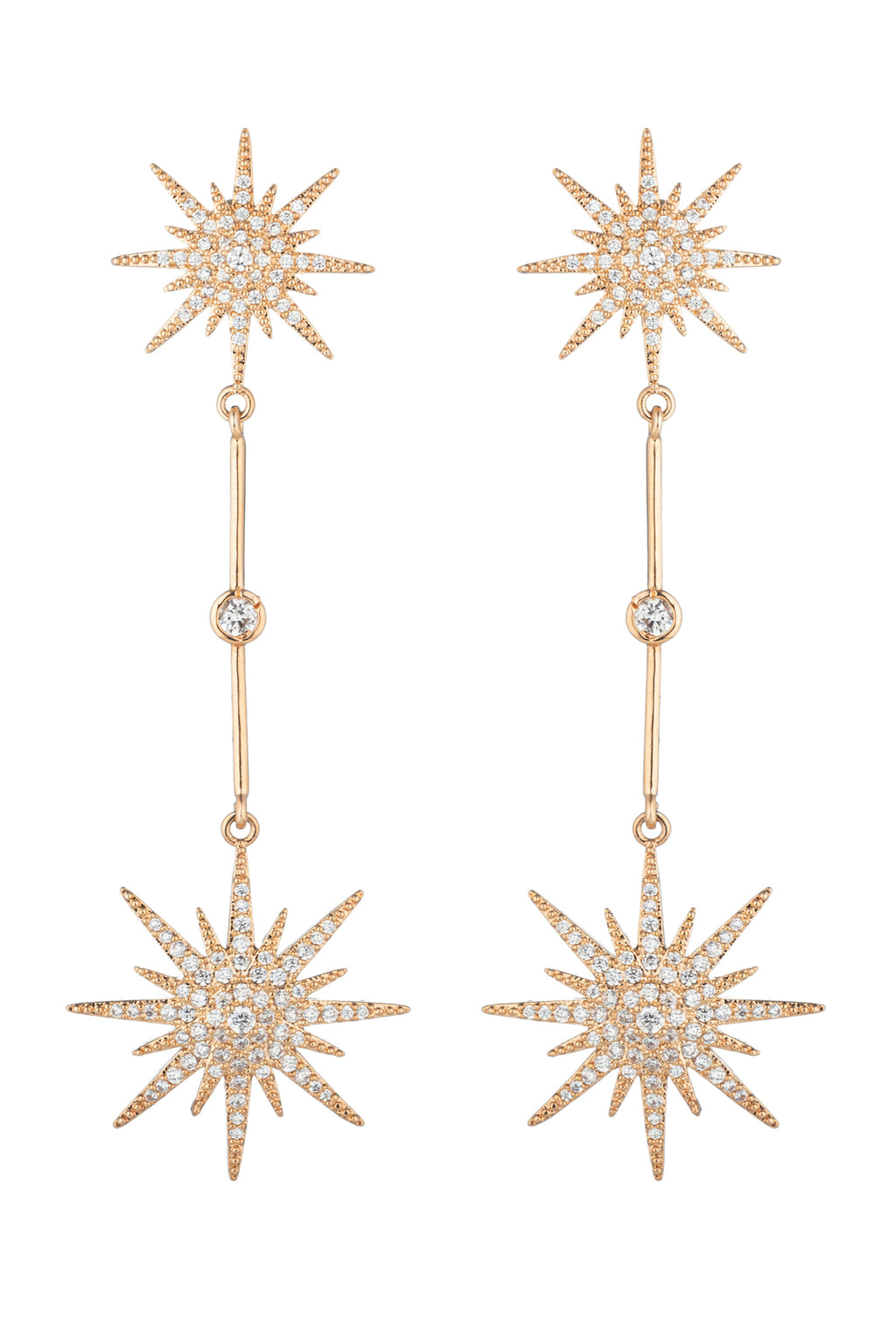 North Star drop earrings studded with CZ crystals.