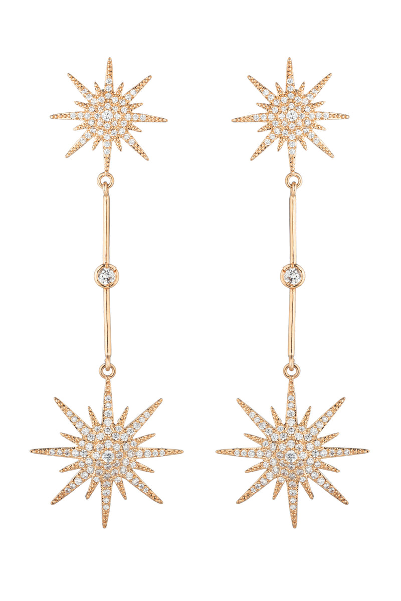 North Star drop earrings studded with CZ crystals.