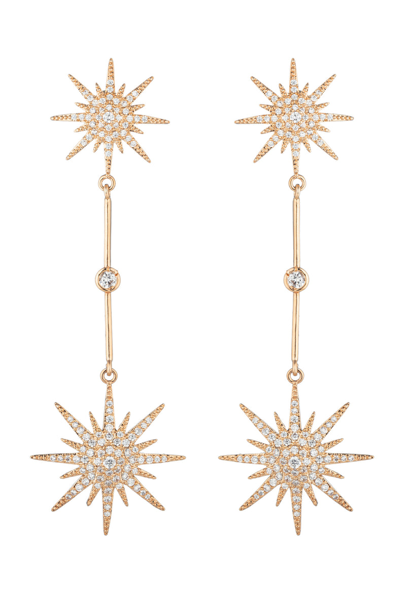 North Star drop earrings studded with CZ crystals.