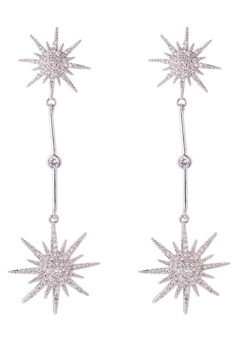 Silver star constellation earrings studded with CZ crystals.